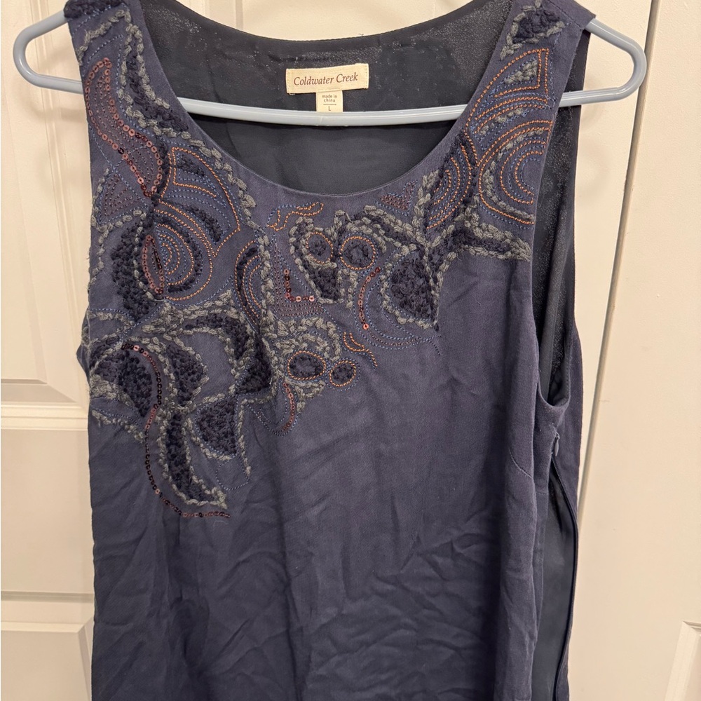 Coldwater Creek Navy Embroidered Tank Top